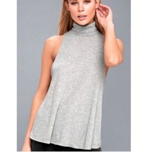 NWT Free People Ribbed Sleeveless Turtleneck Swing Tank Top - Gray - Medium